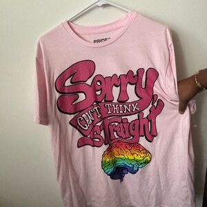 Pink Pride T-Shirt with Rainbow Brain Design